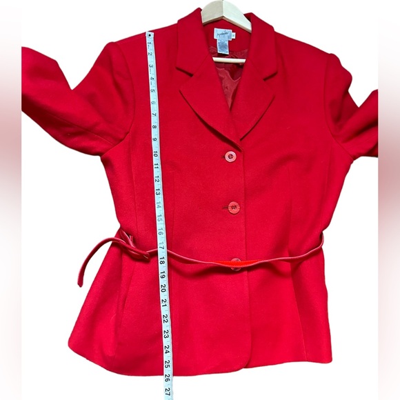 Jacqueline Ferrar Women Vintage Red Cashmere & Wool Blend Blazer with Belt Sz.16 - Picture 10 of 13